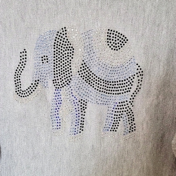 Rachel Zoe Gray Embellished Elephant Cashmere Blend Long Sleeve Shirt - Size S - Picture 2 of 6